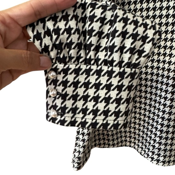 Talbots Pearl Button Cuff Blouse Top Size XLP Black White Houndstooth Office - Picture 4 of 10